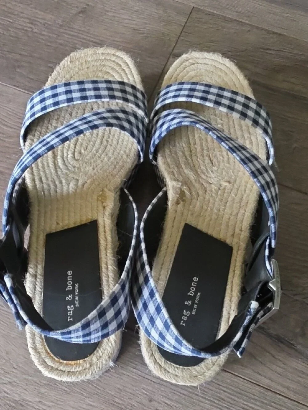 rag & bone Navy and White Gingham Espadrille Platform Sandals 2.25